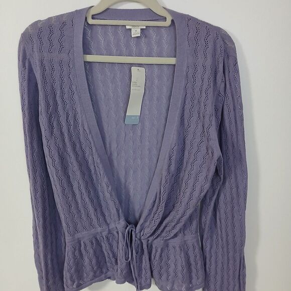 Apt 9 Womens Purple Lavender Tie Front Lightweight Wavy Knit Cardigan Medium NEW - Picture 3 of 11